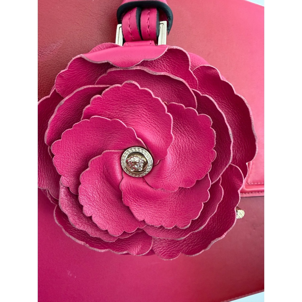 Versace DV One Limited Edition Pink Red Leather Top Handle Bag Flower Charm - Picture 2 of 16